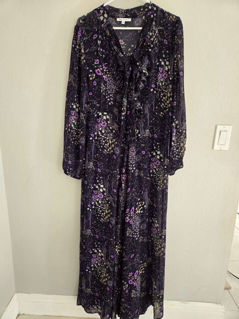 Lily and Lionel Margot Ruffle Neck Zodiac Print Maxi Dress in Multi size 14